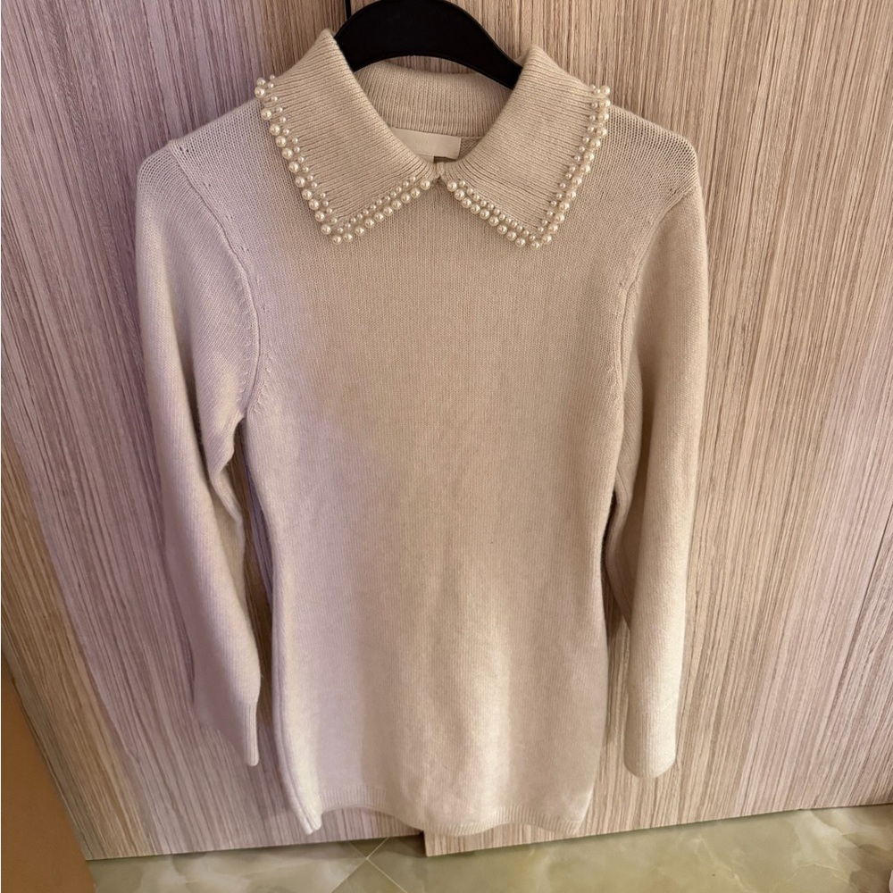 H&M Cream Pearl-Collar Knit Mini Dress